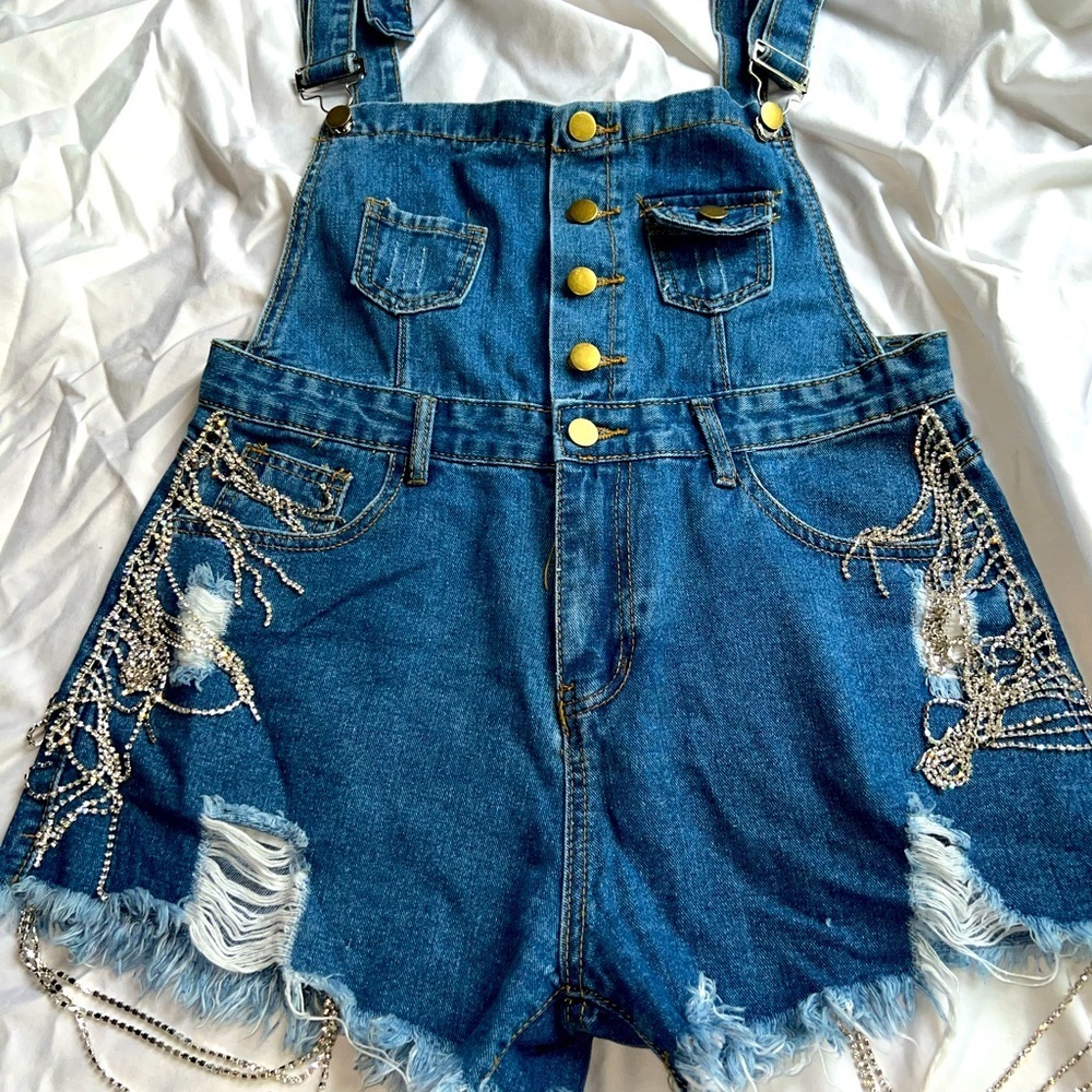 Denim Blue Women's Shorts with Chain Details